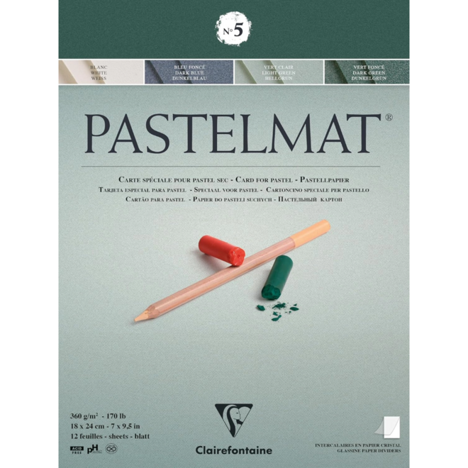 Pastelmat Pastel Card - 18x24cm, 12 Sheets - #5: White, Dark Blue, Light Green, & Dark Green