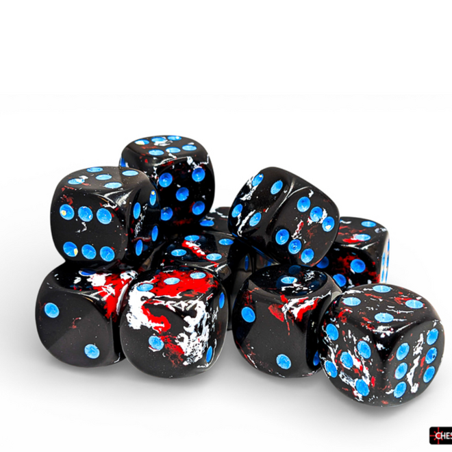 Chessex 16mm D6 Dice Set, 12pk - NEW Brush: Dark Side w/ Blue
