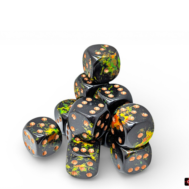 Chessex 16mm D6 Dice Set, 12pk - NEW Brush: Deep Forest w/ Gold