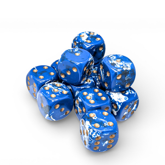 Chessex 16mm D6 Dice Set, 12pk - NEW Brush: Wavebreak w/ Gold