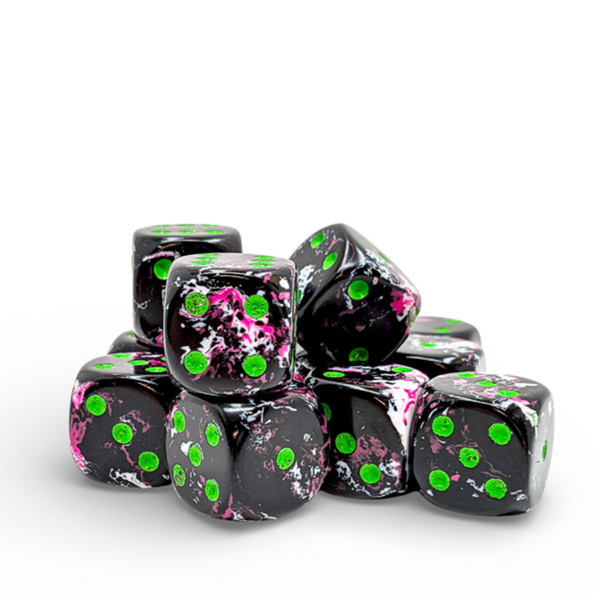 Chessex 16mm D6 Dice Set, 12pk - NEW Brush: Paintball w/ Green