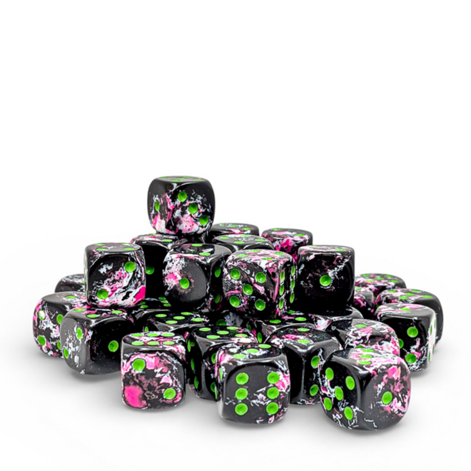 Chessex 12mm D6 Dice Set, 36pk - NEW Brush: Paintball w/ Green