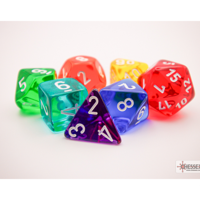 Chessex 7pc Polyhedral Dice - Prism Translucent: GM & Beginner Player Set