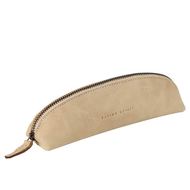 Flying Spirit Triangular Pencil Case, Genuine Leather - Beige