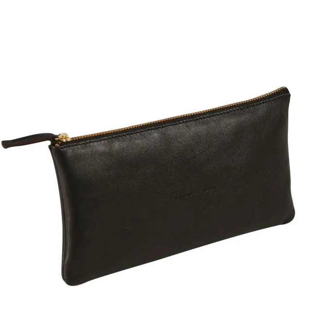 Flying Spirit Flat Pencil Case, Genuine Leather - Black
