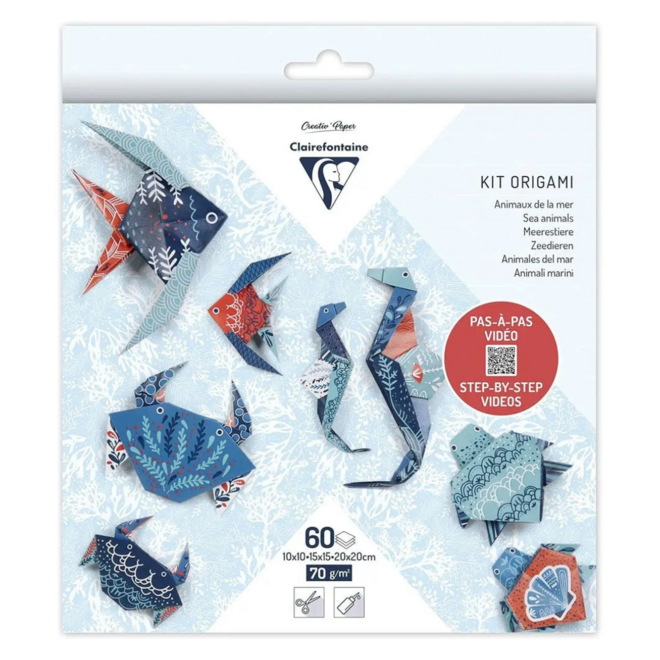 Clairefontaine Origami Kit - 60 Sheets, 3 Sizes - Sea Animals