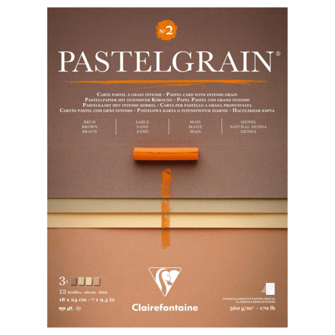 Pastelgrain: Intense Grain Pastel Card - 18x24cm, 360g, 12 Sheets - #2: Brown, Sand, Maize, & Natural Sienna