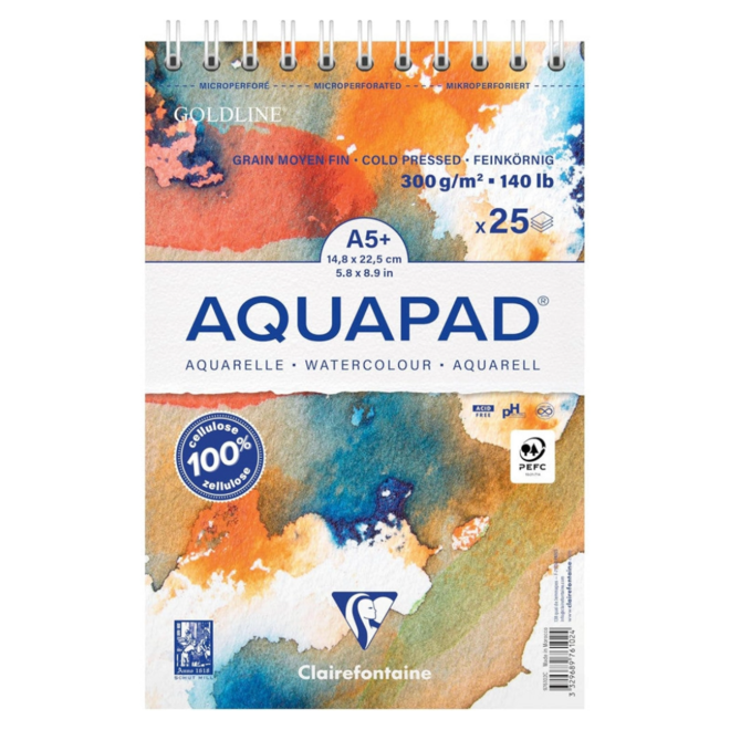 Goldline Aquapad Watercolour Paper - Cold Pressed, 300g, A5+ - 25 Sheets