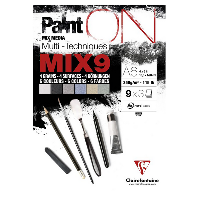 Paint'On Mix9 Mix Media Pad - A6, 250g - 4 Surfaces, 6 Colours, 27 Sheets
