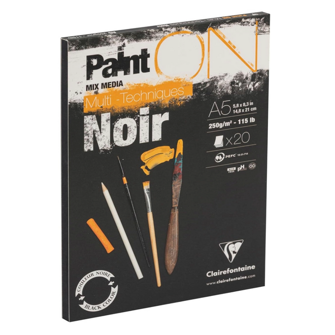Paint'On Black Mix Media Pad - A5, 250g, 20 Sheets