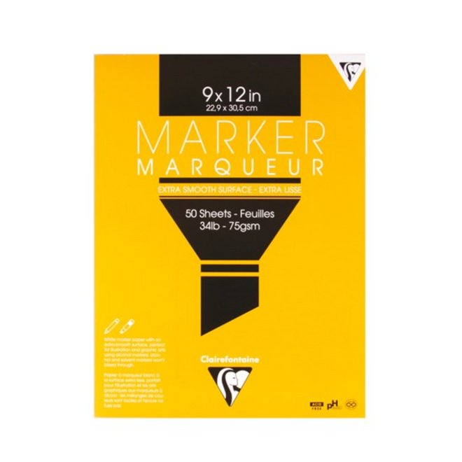 Clairefontaine Marker Paper Pad, Extra Smooth - 9x12", 50 Sheets, 75g