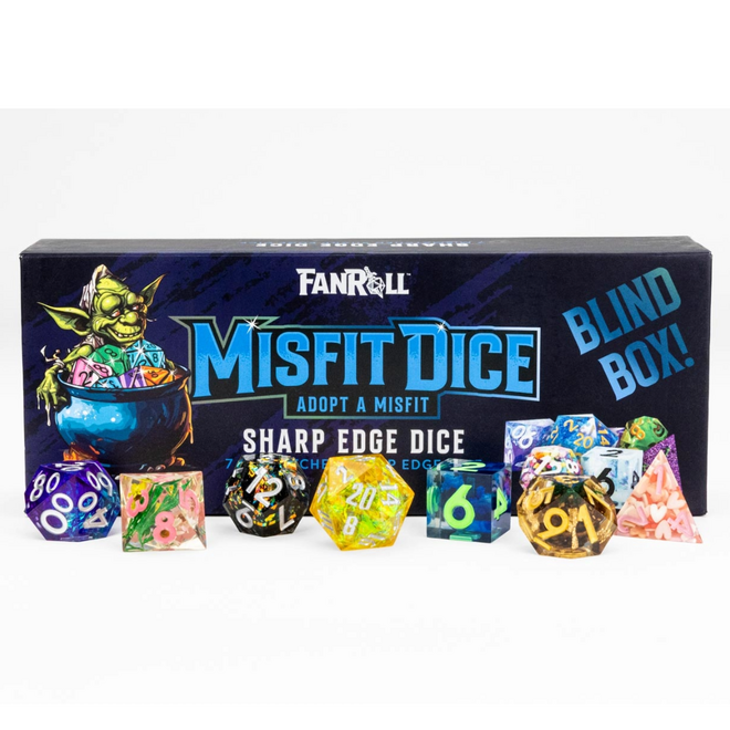 FanRoll Misfit Dice: Blind Box - Sharp Edge Resin Polyhedral Dice, 7pc - Colours Vary