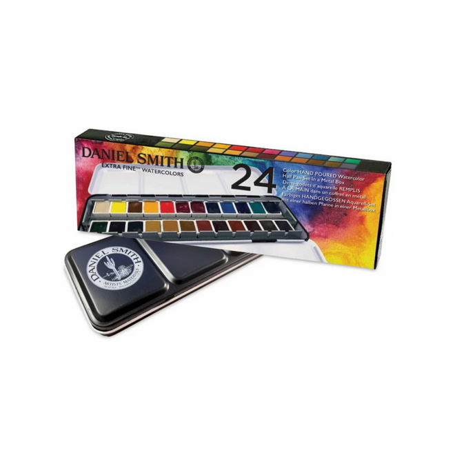 Daniel Smith 24 Color Hand Poured Watercolor Half Pan Set in a Metal Box