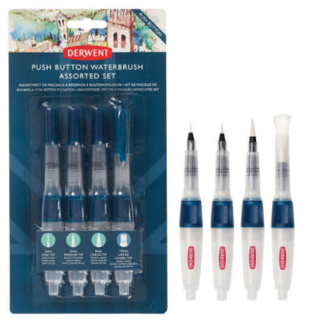 Derwent Push Button Waterbrush - Assorted Set - 4 Brushes