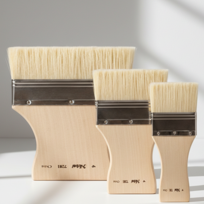 Flat White Hog Bristle Decorator's Brush with Short Handle - 8"