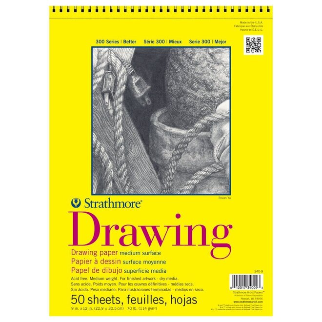 Pro-Art 9-Inch by 12-Inch Strathmore Spiral Drawing Notebook, 50-Sheet