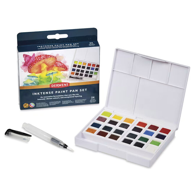 Derwent Inktense Paint Pan Set of 24 Half Pans With Waterbrush