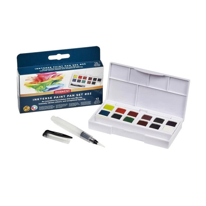 Derwent Inktense Paint Pan Set #02 - 12 Half Pans With Waterbrush