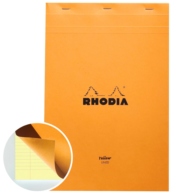 Rhodia Stapled Notepad - 80g, 8.3x12.5", 80 Sheets - Lined Yellow