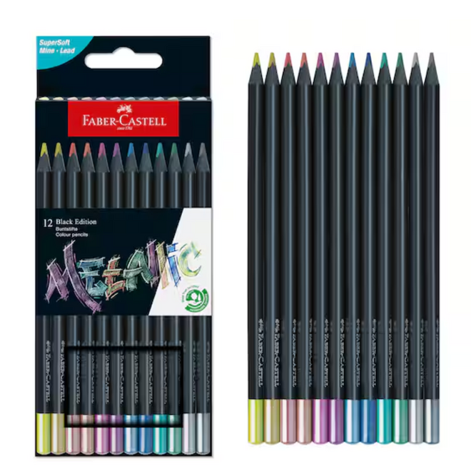Faber Castell Black Edition Colour Pencils 12 Set - Metallic