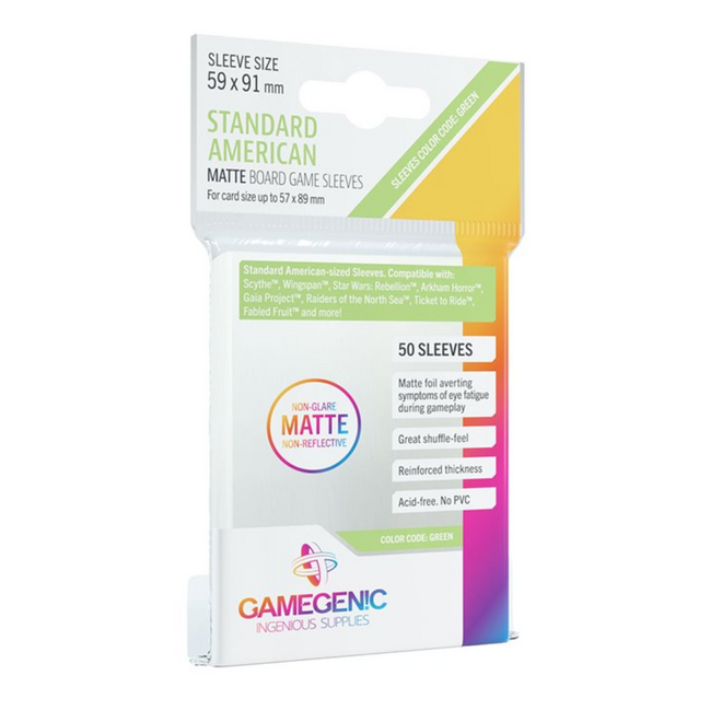 Gamegenic Matte Prime Sleeves - Colour Code Green: Standard American: 59x91mm - 50pk