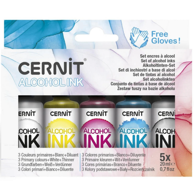 Cernit Alcohol Ink Set - 5 x 20ml, Primary Colours + Thinner