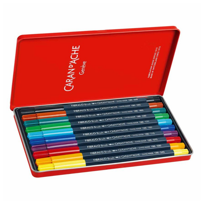 Caran d'Ache Fibralo Brush Marker - Tin Set of 10