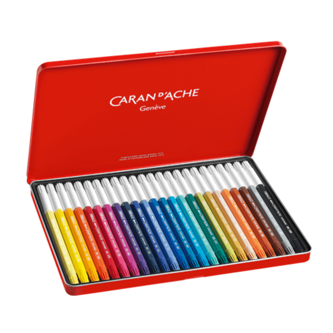 Caran d'Ache Fibralo Brush Marker - Tin Set of 24