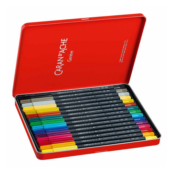 Caran d'Ache Fibralo Brush Marker - Tin Set of 15