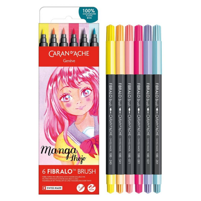 Caran d'Ache Fibralo Brush Marker - Set of 6: Manga Shojo