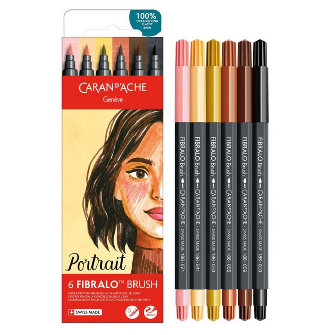 Caran d'Ache Fibralo Brush Marker - Set of 6: Portrait