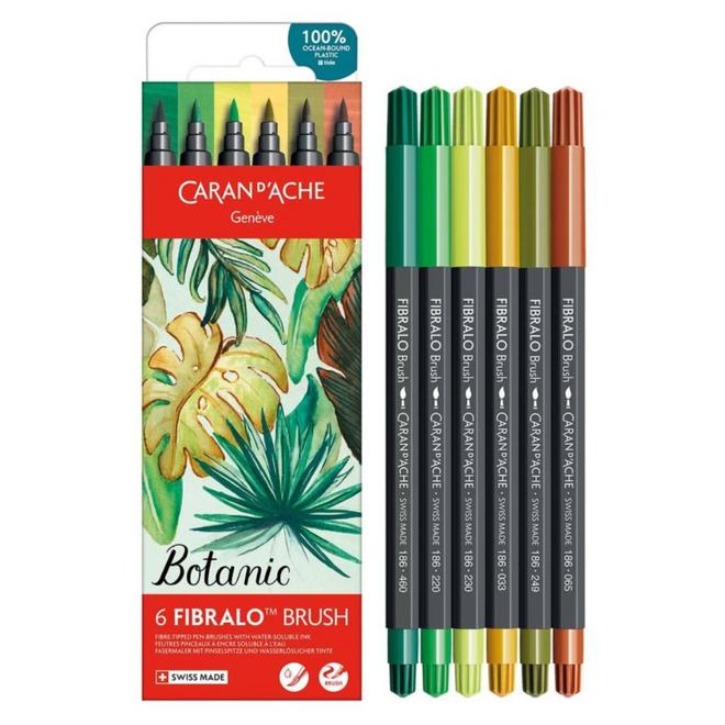 Caran d'Ache Fibralo Brush Marker - Set of 6: Botanic