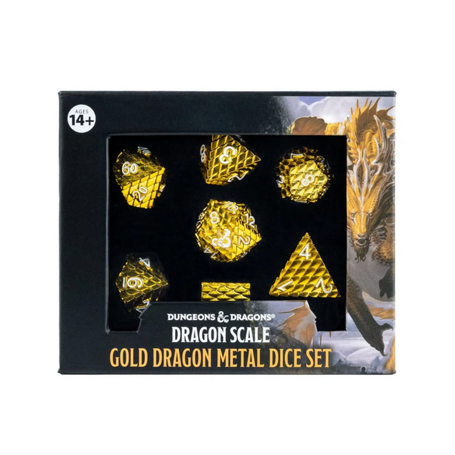 Dungeons & Dragons: Metal Dragon Scale Polyhedral Dice Set - Gold Dragon