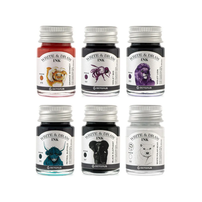Octopus Write & Draw Waterproof Ink - 6 x 10ml Set: Basic Mix