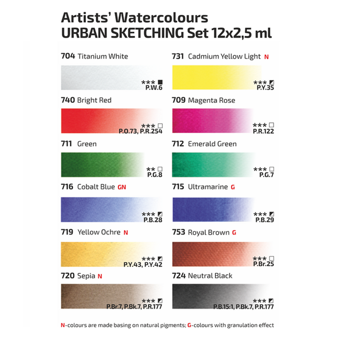 Rosa Gallery 12 Color Full Pan Watercolour Set - Urban Sketching