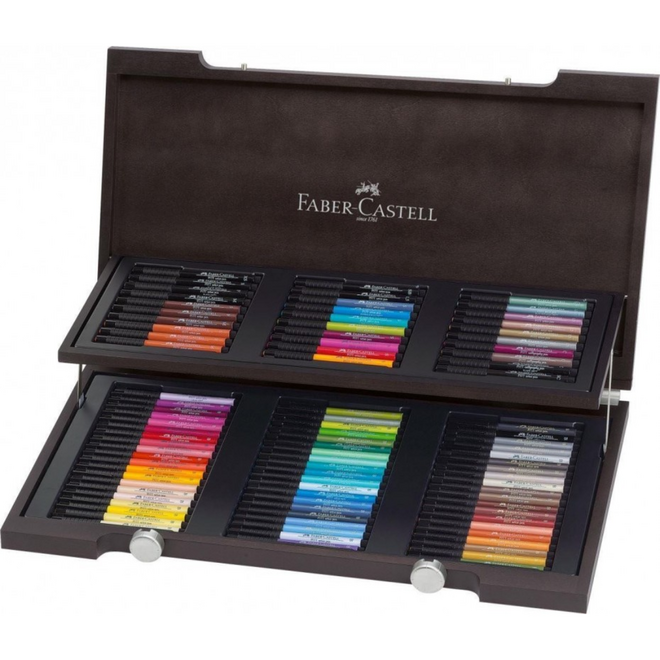 Faber Castell Pitt India Ink Artist Pens - 90pc Wooden Box Gift Set