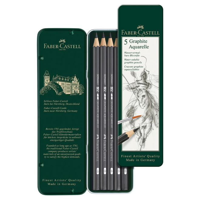 Water Soluble Graphite Pencil Graphite Aquarelle  Tin Of 5