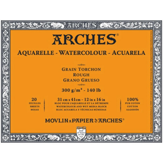 Archesâ® Watercolour Rough 12" X 16" - 140Lb / 300Gsm Natural White 20 Sheet Block