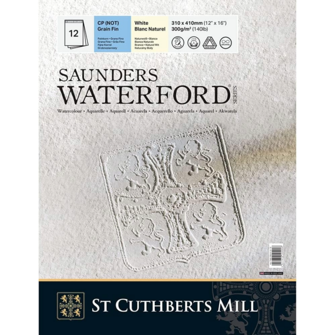 Saunders Waterford Cold Press Pad White 300G / 140Lb 410X310 12 Sheets Of Cotton Watercolour Paper