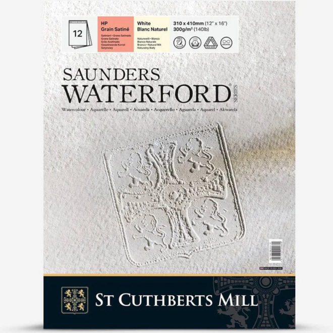 Saunders Waterford Hot Press Pad White 300G / 140Lb 410X310 12 Sheets Of Cotton Watercolour Paper
