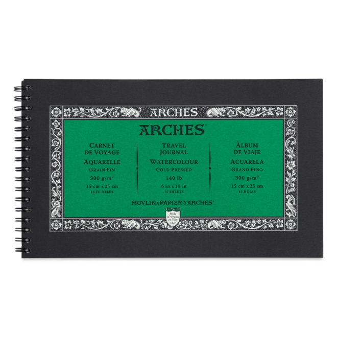 Arches 100% Cotton Watercolour Paper Travel Journal - 15 Sheets, 300g / 140lb, 6x10", Cold Press