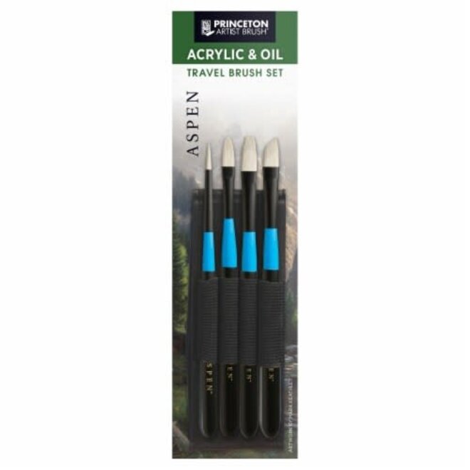 Princeton Aspen Acrylic & Oil Travel Brush Set - Round 2, Filbert 4, Angle 6, & Flat 6