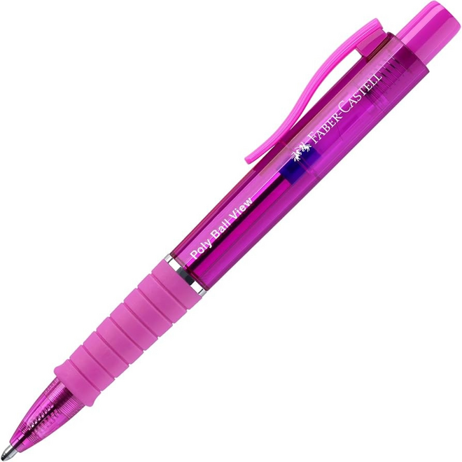 Faber Castell Poly Ball View Ballpoint Pen - NEW Aurora: Electric Fuchsia