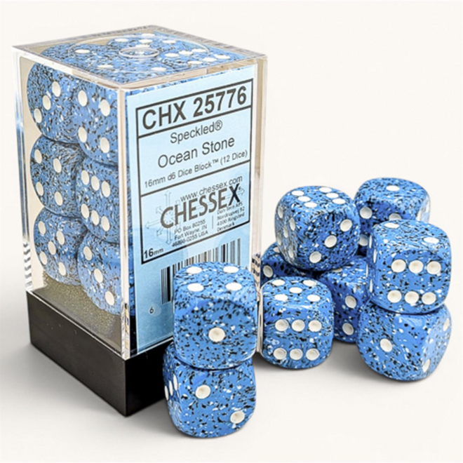 Chessex 16mm D6 Dice Set, 12pc - NEW Speckled: Ocean Stone