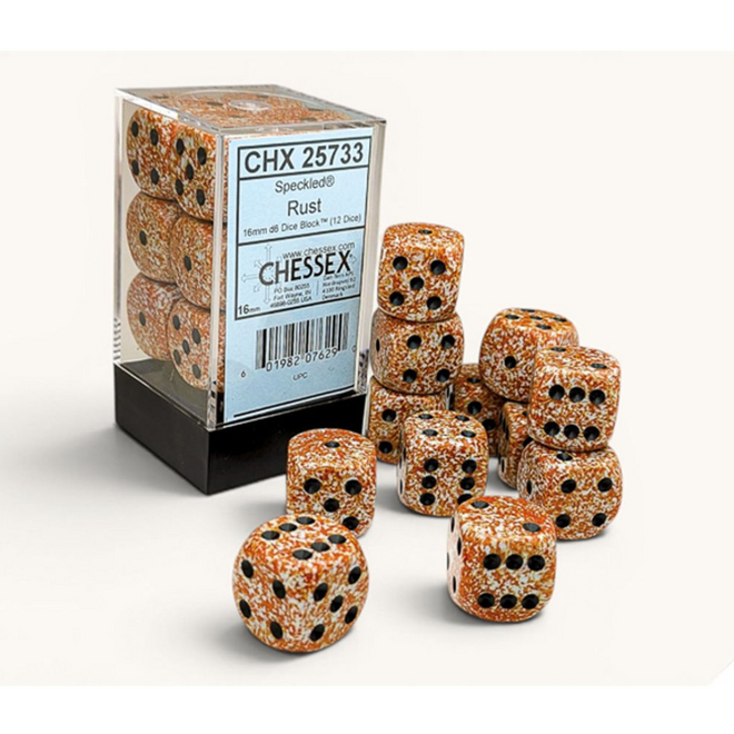 Chessex 16mm D6 Dice Set, 12pc - NEW Speckled: Rust