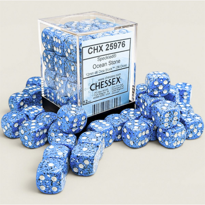 Chessex 12mm D6 Dice Set, 36pk - NEW Speckled: Ocean Stone