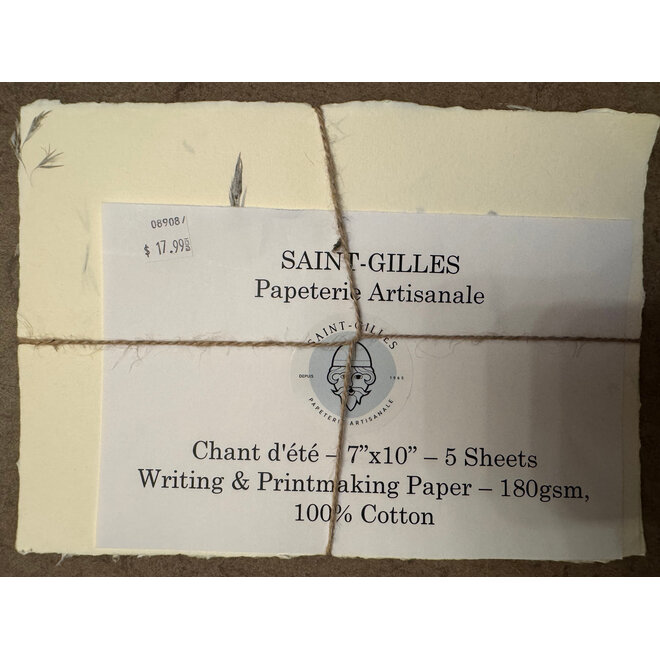 Papeterie Saint-Gilles - Papier Artisanale - Chant d'Été - 7"x10" - 5 Sheets