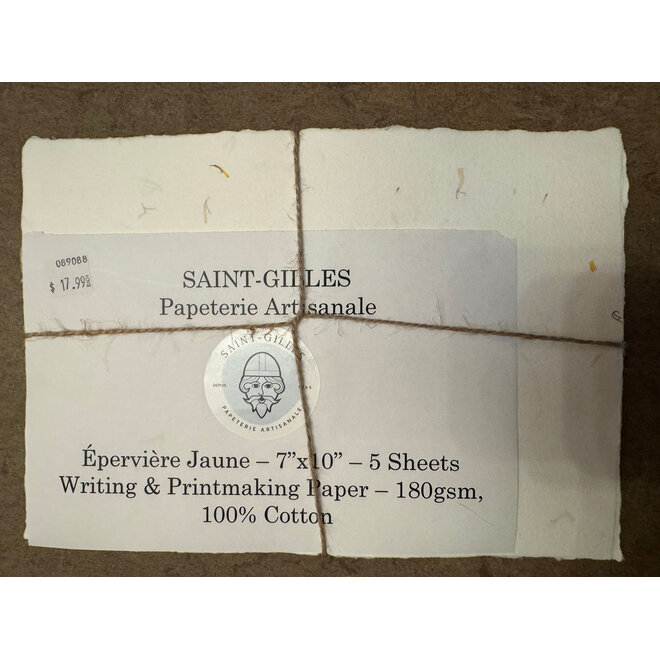 Papeterie Saint-Gilles - Papier Artisanale - Eperviere Jaune - 7"x10" - 5 Sheets