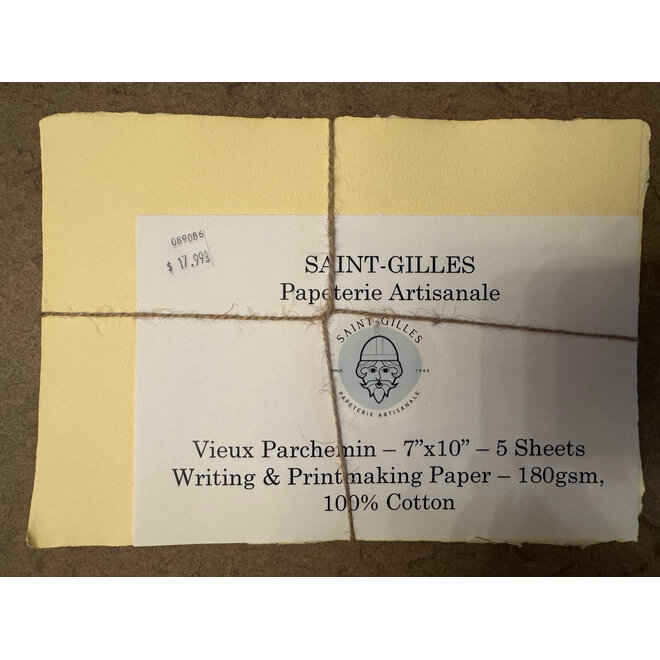 Papeterie Saint-Gilles - Papier Artisanale - Vieux Parchemin - 7"x10" - 5 Sheets