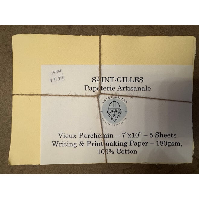 Papeterie Saint-Gilles - Papier Artisanale - Vieux Parchemin - 7"x10" - 5 Sheets